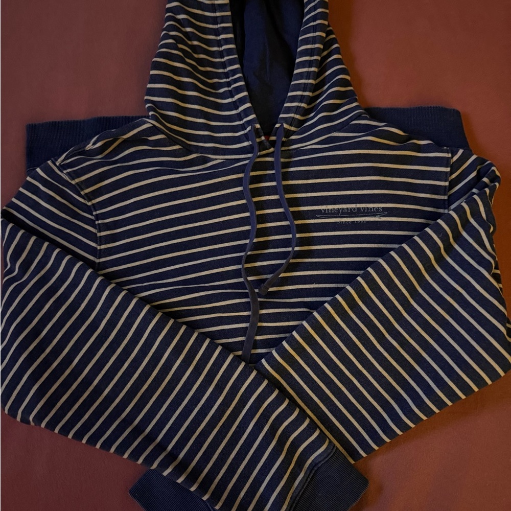 Vineyard Vines Men's Blue and White Striped Hoodie Sweater